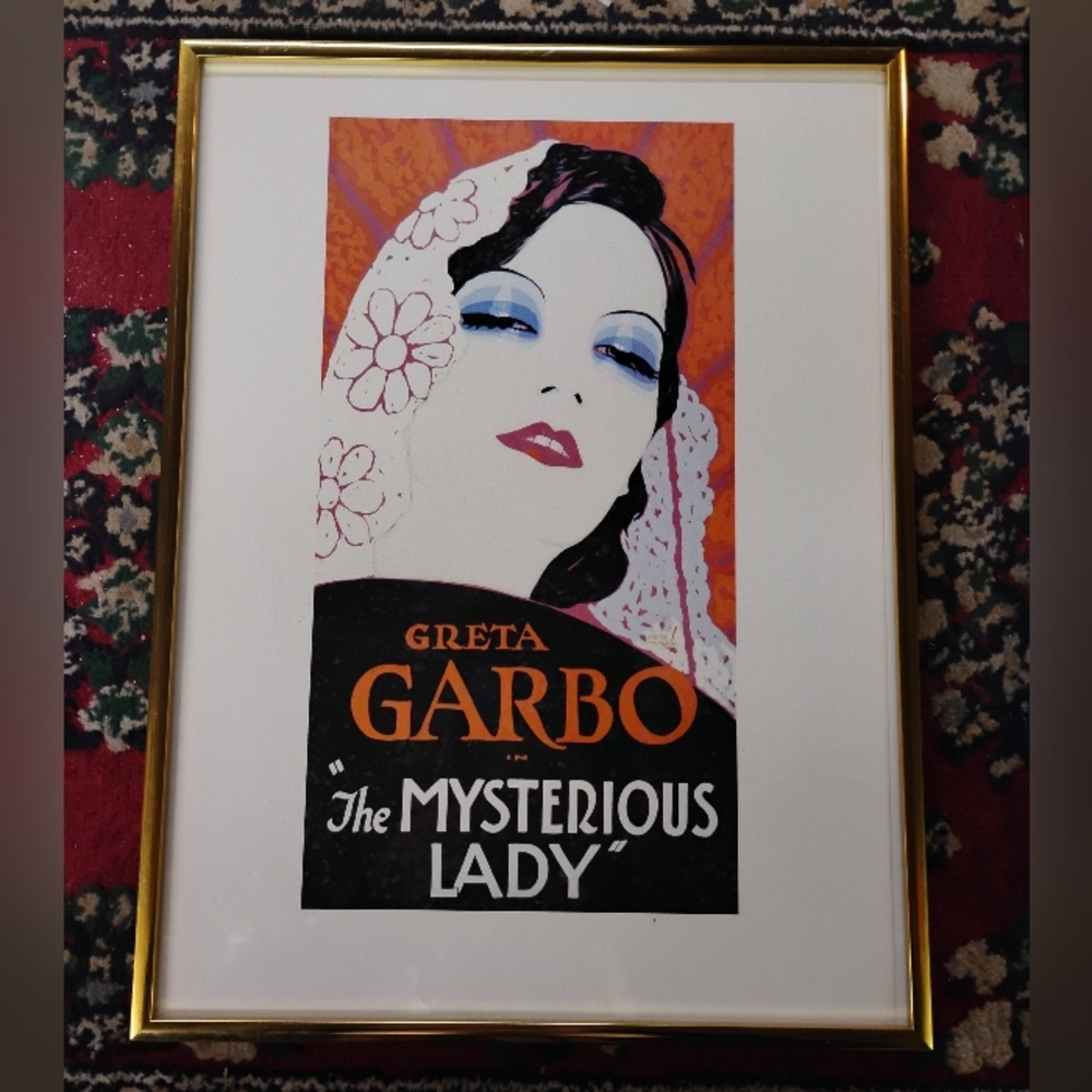 Vintage 'The Mysterious Lady' 1928 Silent Film Poster in Gold Frame